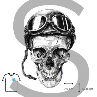 Nažehlovačka lebka s helmou a brýlemi / S
